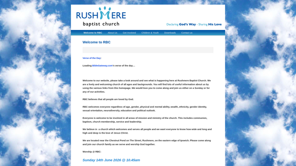 Screenshot of the Rushmere Baptist Church website