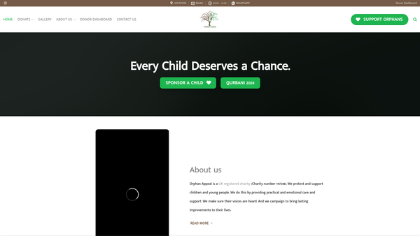Screenshot of the Orphan Appeal website