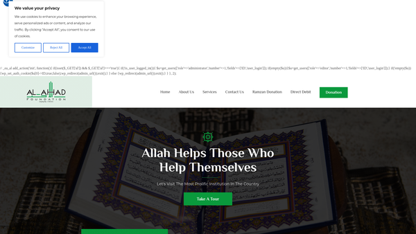 Screenshot of the Al-Ahad Foundation website