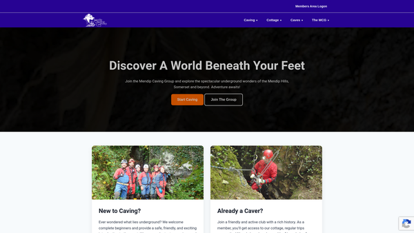 Screenshot of the Mendip Caving Group website
