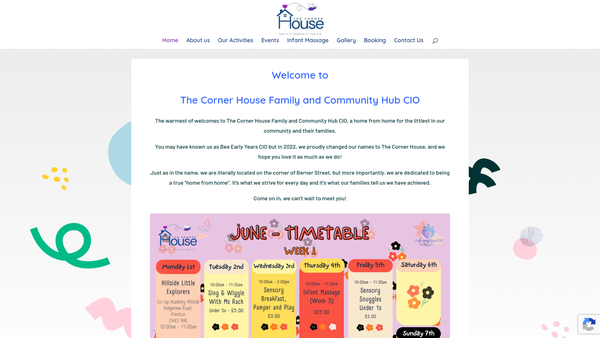 Screenshot of the The Corner House Family and Community Hub CIO website