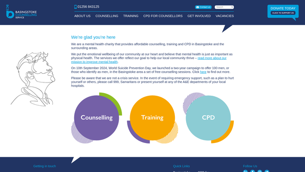 Screenshot of the Basingstoke And District Counselling Service website