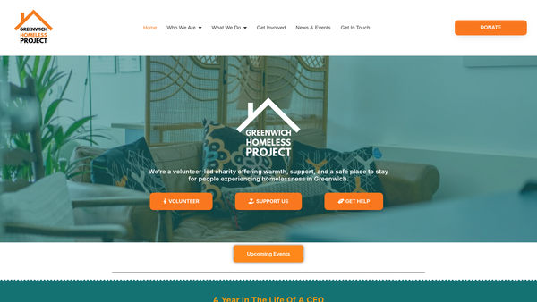 Screenshot of the Greenwich Homeless Project website