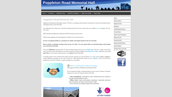 Screenshot of the Poppleton Road Memorial Hall website