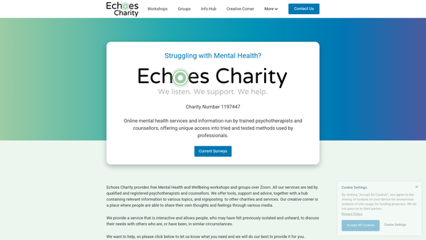 Screenshot of the Echoes Charity CIO website
