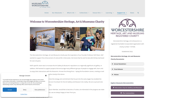 Screenshot of the Worcestershire Heritage, Art And Museums website