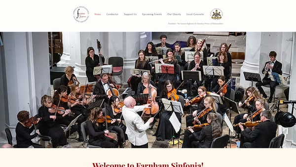 Screenshot of the Farnham Sinfonia (CIO) website