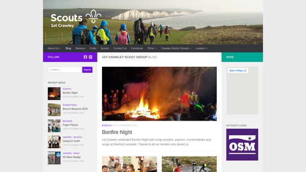 Screenshot of the 1st Crawley Scout Group website