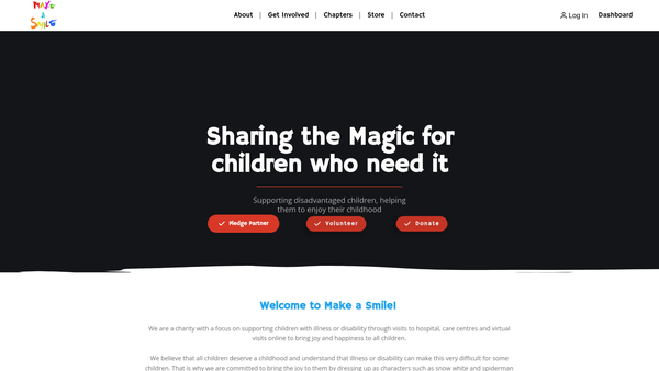 Screenshot of the Make A Smile Charity website