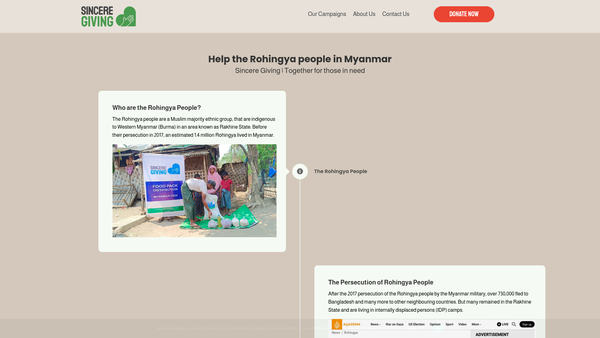 Screenshot of the Sincere Giving website
