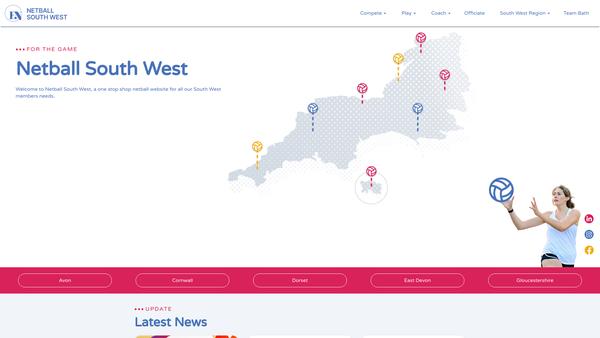 Screenshot of the Netball South West website
