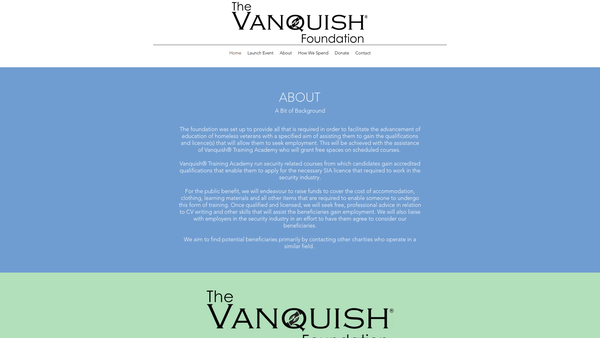 Screenshot of the The Vanquish Foundation website
