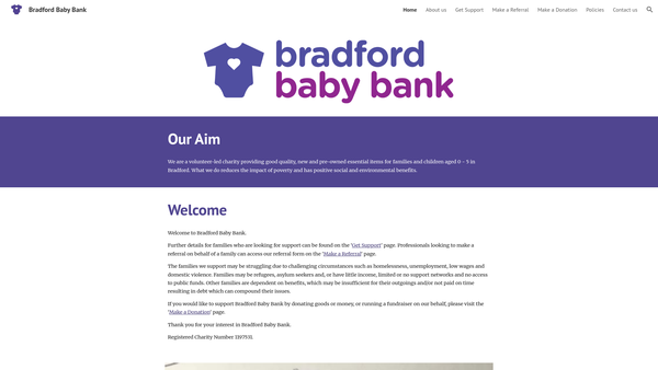 Screenshot of the Bradford Babybank website