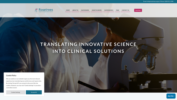 Screenshot of the Rosetrees website