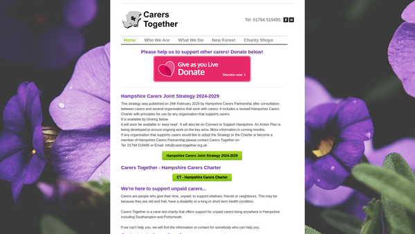 Screenshot of the Carers Together In Hampshire website