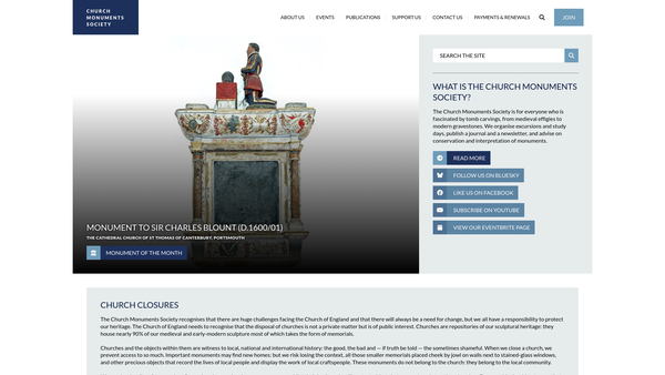 Screenshot of the Church Monuments Society website