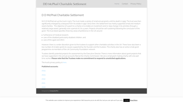 Screenshot of the D D Mcphail Charitable Settlement CIO website