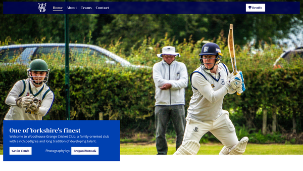 Screenshot of the Woodhouse Grange Cricket Club website
