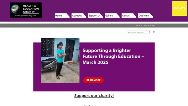 Screenshot of the Health And Education Charity website