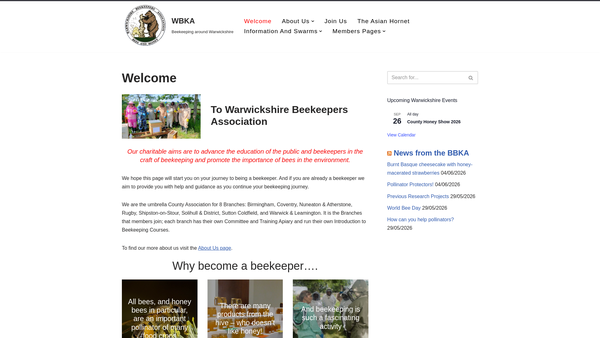 Screenshot of the The Warwickshire Beekeepers' Association website