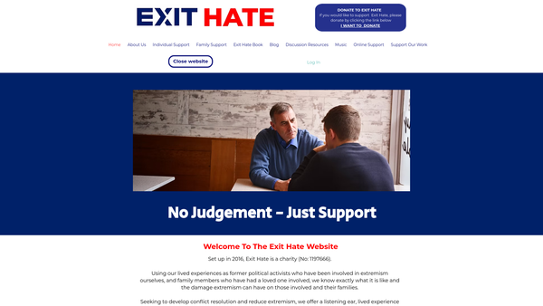 Screenshot of the Exit Hate UK Ltd website