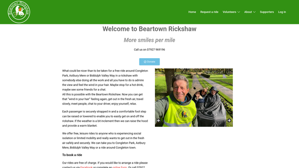 Screenshot of the Beartown Rickshaw website