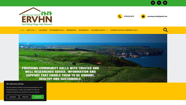 Screenshot of the East Riding Village Halls Network website