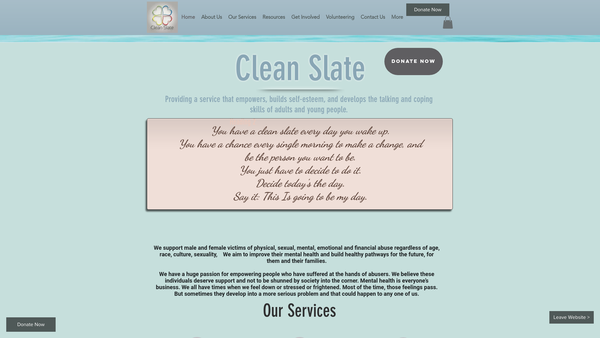 Screenshot of the Clean Slate website