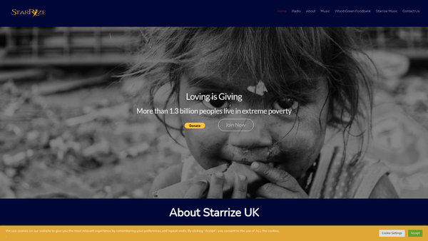 Screenshot of the Starrize UK website