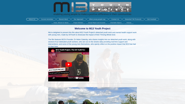 Screenshot of the M13 Youth Project website