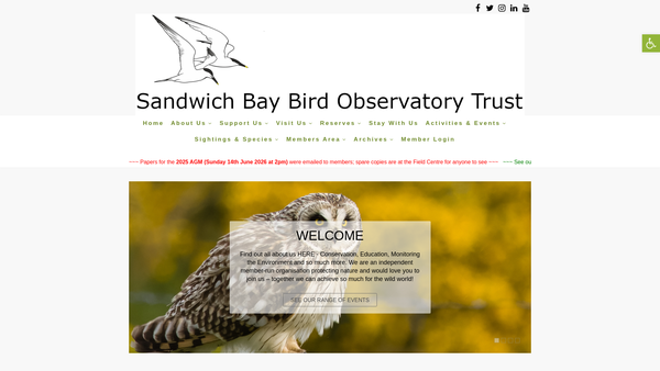 Screenshot of the Sandwich Bay Bird Observatory Trust website