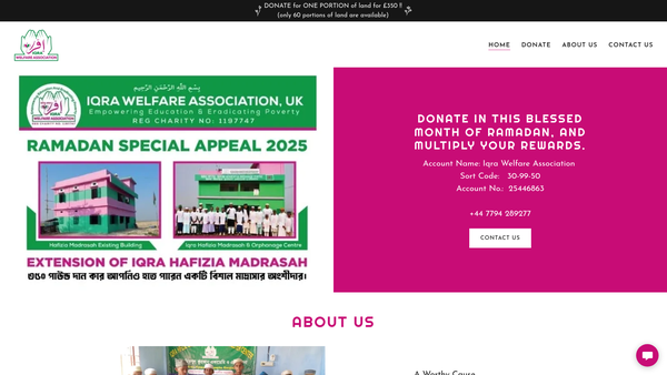 Screenshot of the Iqra Welfare Association website