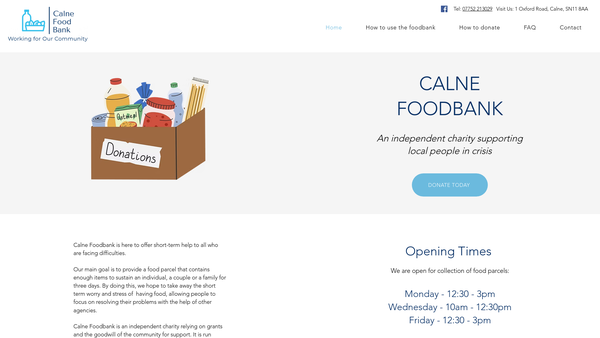 Screenshot of the Calne Foodbank website