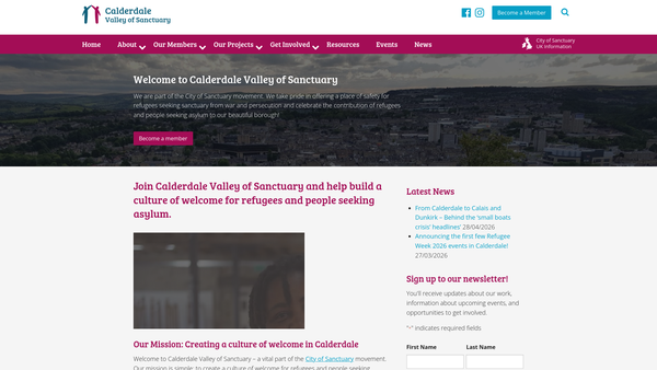 Screenshot of the Calderdale Valley Of Sanctuary website