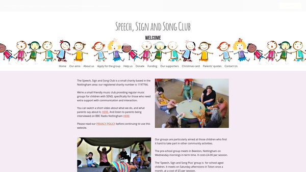 Screenshot of the The Speech, Sign And Song Club website