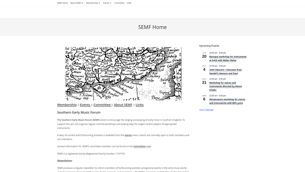Screenshot of the The Southern Early Music Forum website