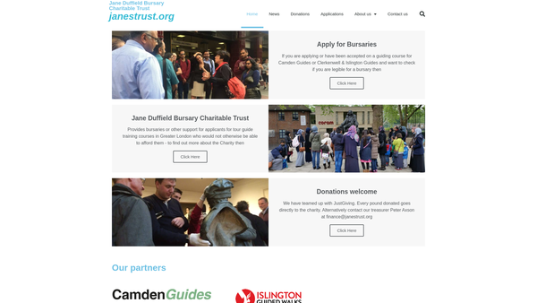 Screenshot of the Jane Duffield Bursary Charitable Trust website