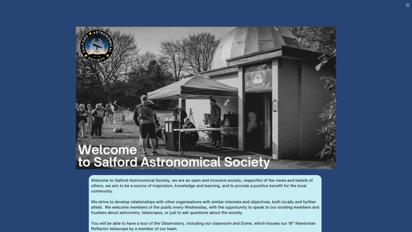 Screenshot of the Salford Astronomical Society website