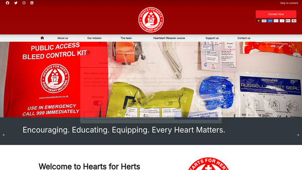 Screenshot of the Hearts For Herts website