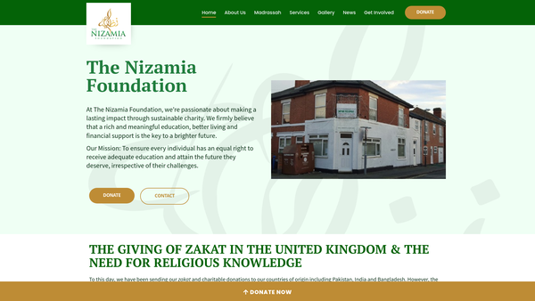 Screenshot of the Jamia Nizamia Charity website