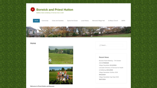 Screenshot of the Borwick & Priest Hutton War Memorial Hall website