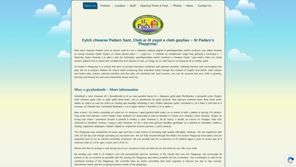 Screenshot of the St Padarns Playgroup website