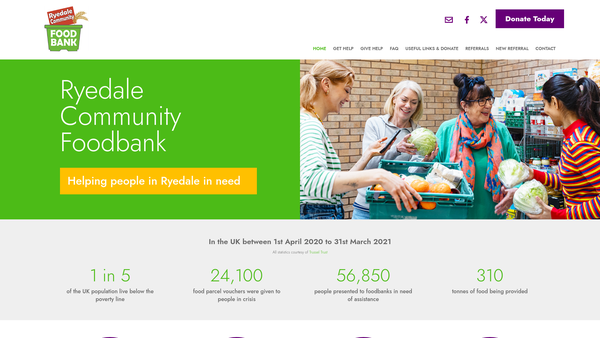 Screenshot of the The Ryedale Community Foodbank website