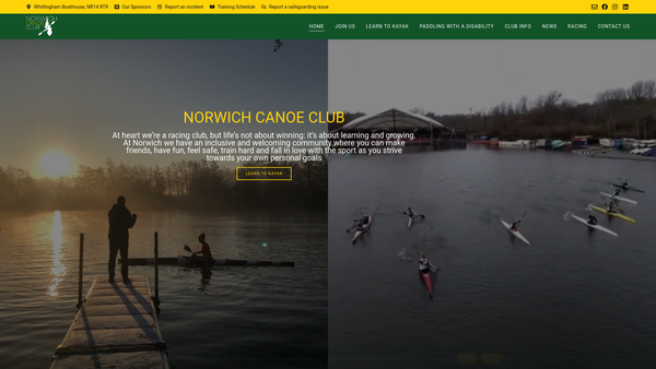 Screenshot of the Norwich Canoe Club CIO website