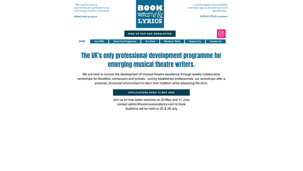 Screenshot of the Book Music & Lyrics website