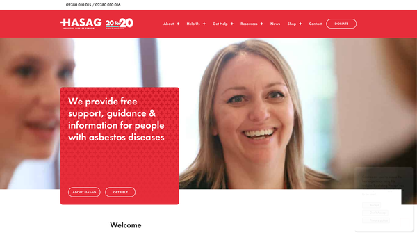 Screenshot of the Hasag Asbestos Disease Support website