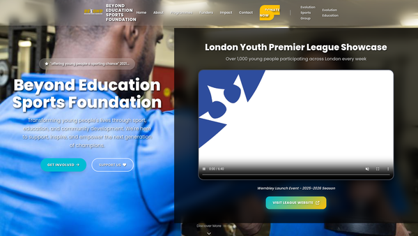 Screenshot of the Beyond Education Sports Foundation website