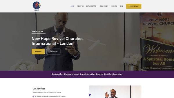 Screenshot of the New Hope Revival Church website