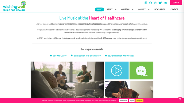 Screenshot of the Wishing Well Music For Health website