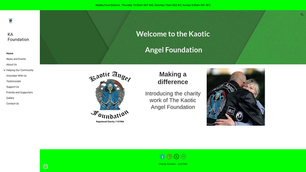 Screenshot of the Kaotic Angel Foundation website
